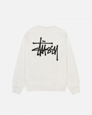 Beige Stussy Basic Crew Pigment Dyed Sweatshirts | 4936QKUZD