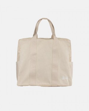 Beige Stussy Canvas Flight Tote Bags | 5237LATMY