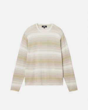 Beige Stussy Horizontal Stripe Sweaters | 7042ZUDKN