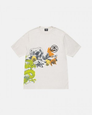 Beige Stussy Strike Pigment Dyed T Shirts | 8537TUAFQ