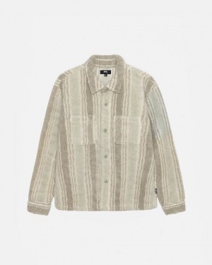 Beige Stussy Striped Sherpa Shirts | 7803BMTON