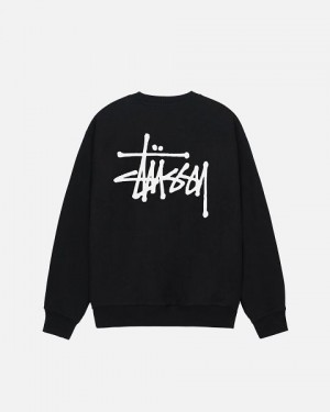 Black Stussy Basic Crew Sweatshirts | 8173FLPMH