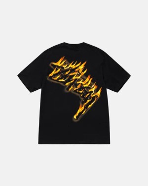 Black Stussy Burning Stock T Shirts | 2071QLEVD