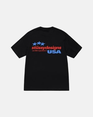 Black Stussy Designs Usa T Shirts | 9654JPARE