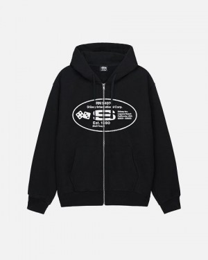 Black Stussy Oval Corp. Zip Hoodie | 6429TYEFP