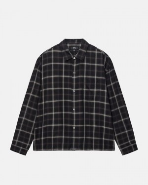 Black Stussy Shadow Plaid Rayon Shirts | 6248MQGEP