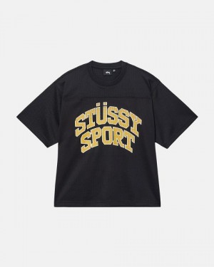 Black Stussy Sport Mesh Football Jersey | 4082FEKCD