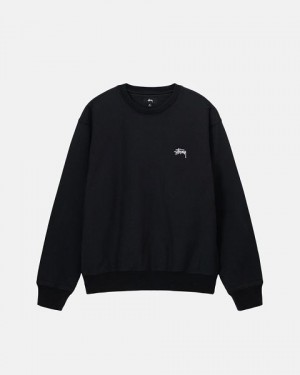 Black Stussy Stock Logo Crew Sweatshirts | 8271XAMBT