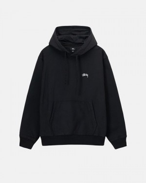 Black Stussy Stock Logo Hoodie | 9372ERSKD