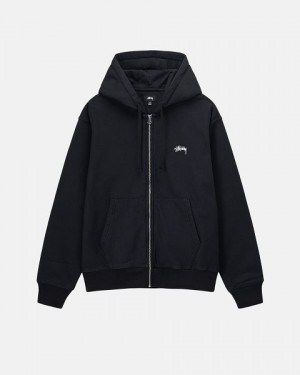 Black Stussy Stock Logo Zip Hoodie | 4276BVQAD