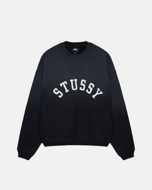 Black Stussy Sun Faded Oversized Crew Sweatshirts | 9632UJHGT