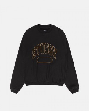 Black Stussy Varsity Oversized Crew Sweatshirts | 5970QSAOW