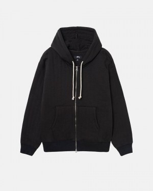 Black Stussy Vertical Quilted Zip Hoodie | 4965SLZRJ