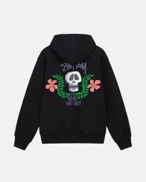 Black / Multicolor Stussy Skull Crest Zip Hoodie | 0937TWZJU