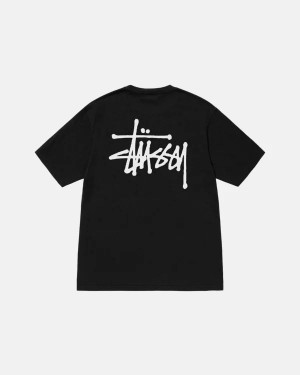 Black / White Stussy Basic Pigment Dyed T Shirts | 6149HYLVQ