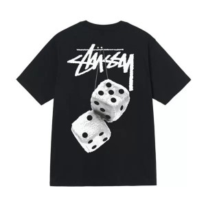 Black / White Stussy Fuzzy Dice T Shirts | 1469EBJQR