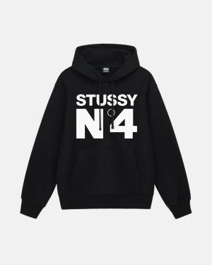 Black / White Stussy No.4 Hoodie | 1568OXUDP