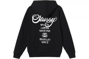 Black / White Stussy World Tour Hoodie | 6523NKFIA