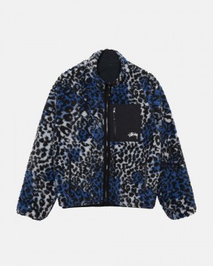 Blue Leopard Stussy Sherpa Reversible Jackets | 3257KCBHN