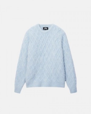 Blue Stussy Fuzzy Lattice Crew Sweaters | 0812UZCED