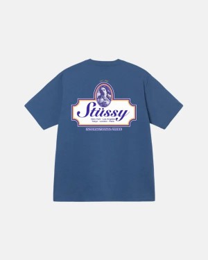 Blue / White Stussy Authentic T Shirts | 6397HAWKJ