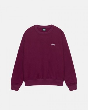 Burgundy Stussy Stock Logo Crew Sweatshirts | 8903TJVDG