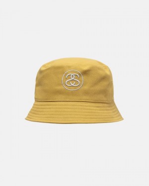 Gold Stussy Deep Bucket Ss Link Hats | 4612NQGID