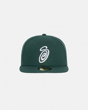 Green Stussy New Era 59fifty Curly S Caps | 9612XYKAL