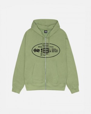 Green / Black Stussy Oval Corp. Zip Hoodie | 2571EOFSC