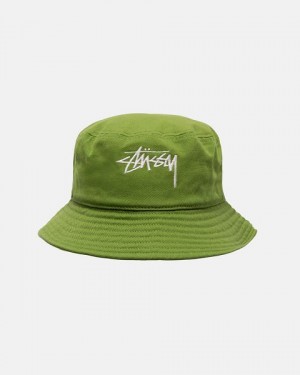 Green / White Stussy Bucket Big Stock Hats | 9316ZDUMF