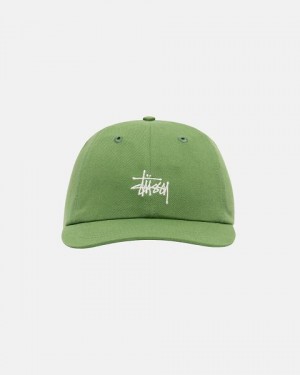 Green / White Stussy Low Pro Basic Stock Strapback Caps | 0631WOQRC