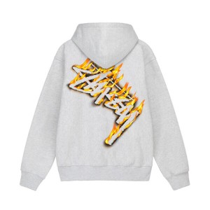 Grey Stussy Burning Stock Zip Hoodie | 4985DTOPB