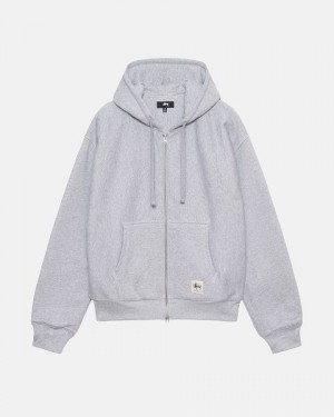 Grey Stussy Double Face Label Zip Hoodie | 7643YPVEK