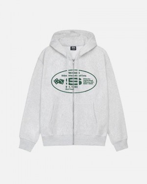 Grey Stussy Oval Corp. Zip Hoodie | 8590EPTKY