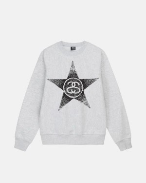 Grey Stussy Stars Crew Sweatshirts | 0126ORXTM