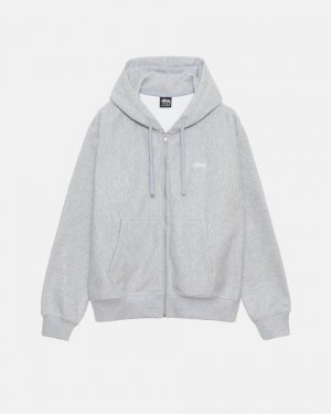 Grey Stussy Stock Logo Zip Hoodie | 9748VBGER