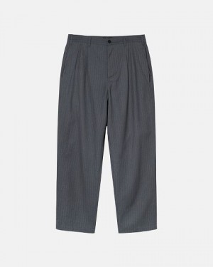 Grey Stussy Striped Volume Pleated Pants | 0479BTNOR