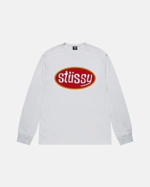 Grey / Red / White Stussy Pitstop Ls Sweatshirts | 0397UEJLW