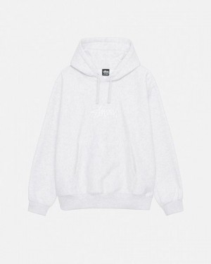 Grey / White Stussy Stock Logo Applique Hoodie | 2340JVADR