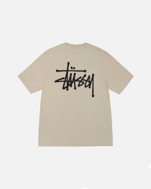 Khaki Stussy Basic T Shirts | 5279OWXBL