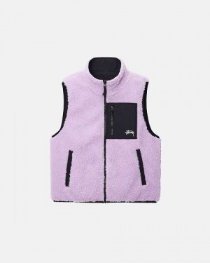 Lavender Stussy Sherpa Reversible Vest | 5326QHJZU