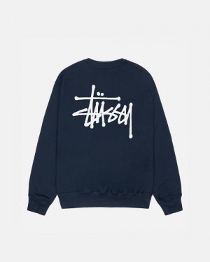 Navy Stussy Basic Crew Sweatshirts | 6854KRPSQ