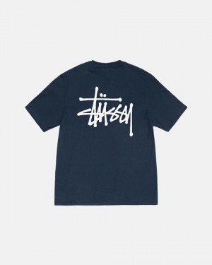 Navy Stussy Basic T Shirts | 7259DRGHE