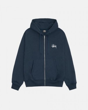 Navy Stussy Basic Zip Hoodie | 0847GIJVM