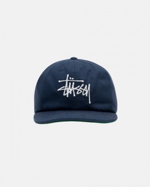 Navy Stussy Mid-depth Basic Strapback Caps | 6295ZTRGL