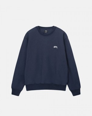 Navy Stussy Stock Logo Crew Sweatshirts | 7086GOMKQ