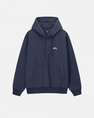 Navy Stussy Stock Logo Hoodie | 9340QNLPK