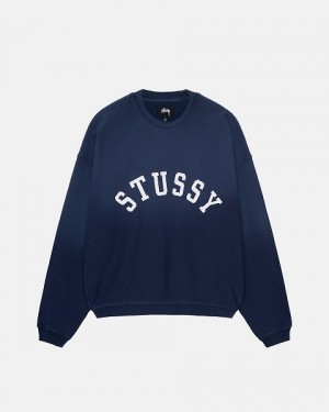 Navy Stussy Sun Faded Oversized Crew Sweatshirts | 0421TLYFA