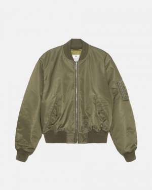 Olive Stussy Built Reversible Bomber Jackets | 8210OWRYV