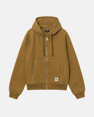 Olive Stussy Double Face Label Zip Hoodie | 7218AOKFE